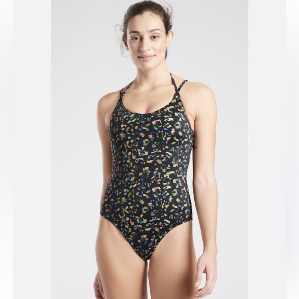 Athleta Black Multicolor Print One-Piece Swimsuit